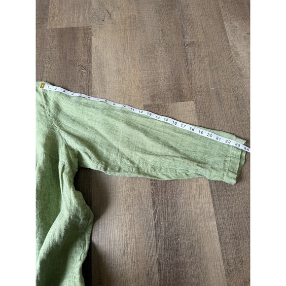 FLAX 1G Green Linen Button Front Top‎ Women 1X Lagenlook Minimalist Casual Artsy - Picture 8 of 15